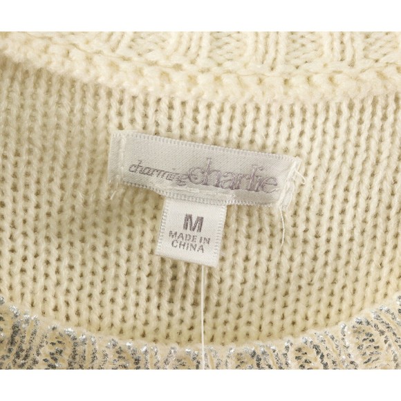 Charming Charlie Womens Rock Chic Sweater M Medium Metallic Silver Pullover NEW - Picture 9 of 9